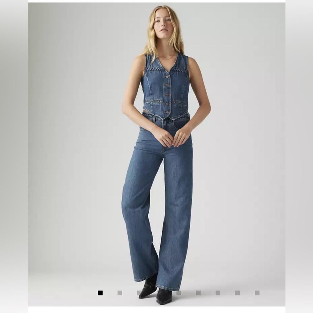 Levis Premium Ribcage Wide Leg Braided Jeans Women's 28 Blue Streetwear Western